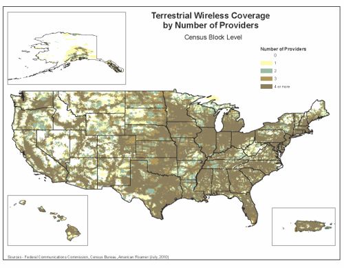 El mapa de la cobertura, mejor cuanto más oscuro... Fuente: FCC