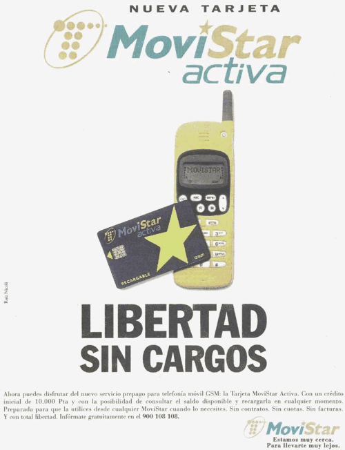 Anuncio de febrero de 1997 sobre la modalidad prepago de MoviStar. Fuente: La Vanguardia