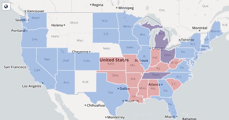 Uno de los mapas elaboradis con Mapping Broadband Health in America