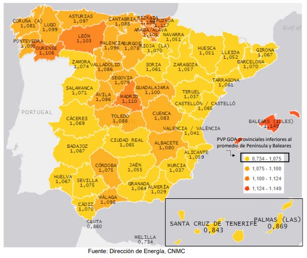 PVP promedio gasóleo A diciembre 2020 Península y Baleares.
