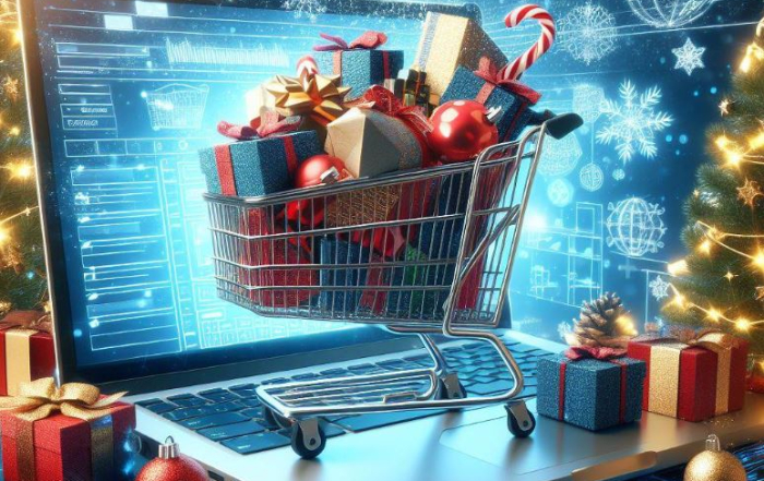 Carrito de la compra virtual cargado de regalos