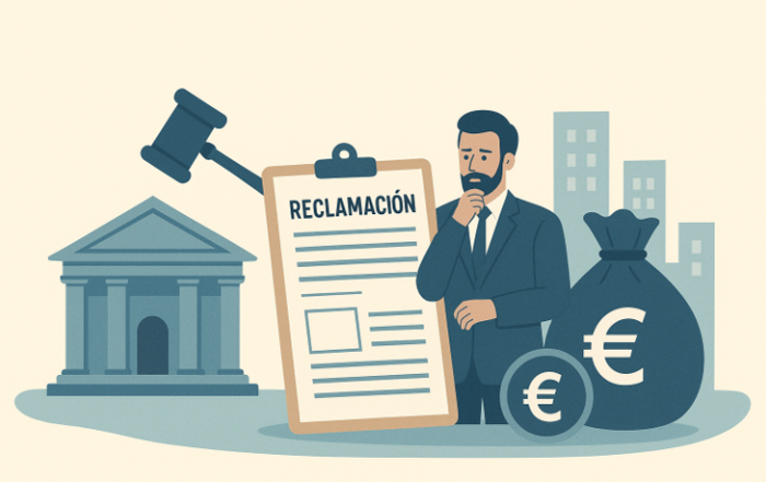 Hombre trajeado con la consulta pública sobre reclamación de daños.