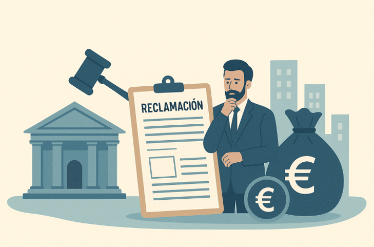 Hombre trajeado con la consulta pública sobre reclamación de daños.