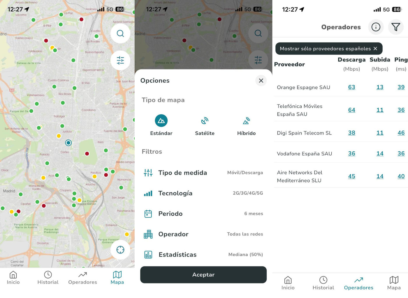 Montaje de la aplicación Test de velocidad CNMC.