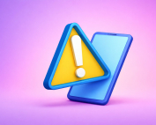 Ilustración 3D de un movil con una notificacion de peligro