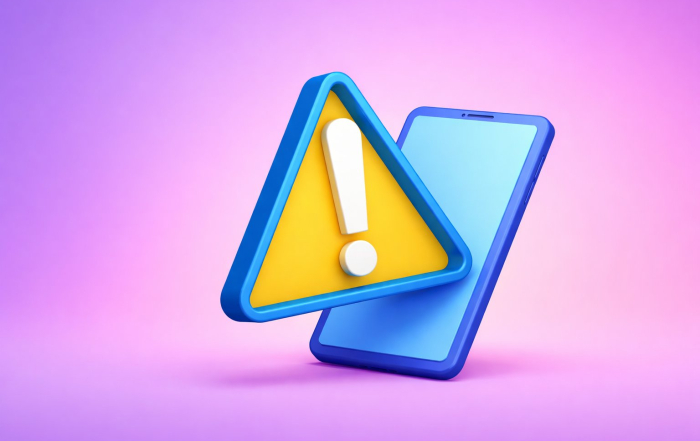 Ilustración 3D de un movil con una notificacion de peligro