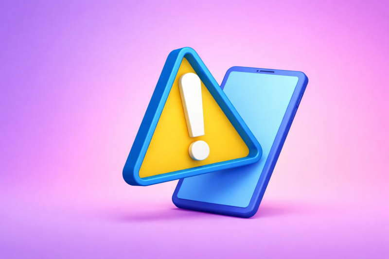 Ilustración 3D de un movil con una notificacion de peligro